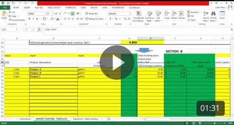 Import landed costing excel template - PREVIEW