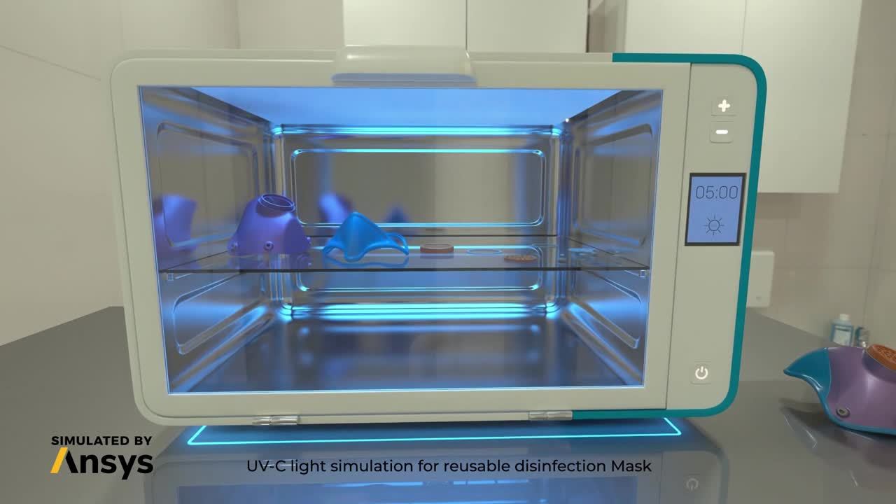 UV-C 처리를 통해 오염 제거 중인 마스크