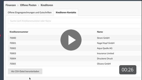 Kreditoren und Debitoren als CSV-Datei für Daten downloaden